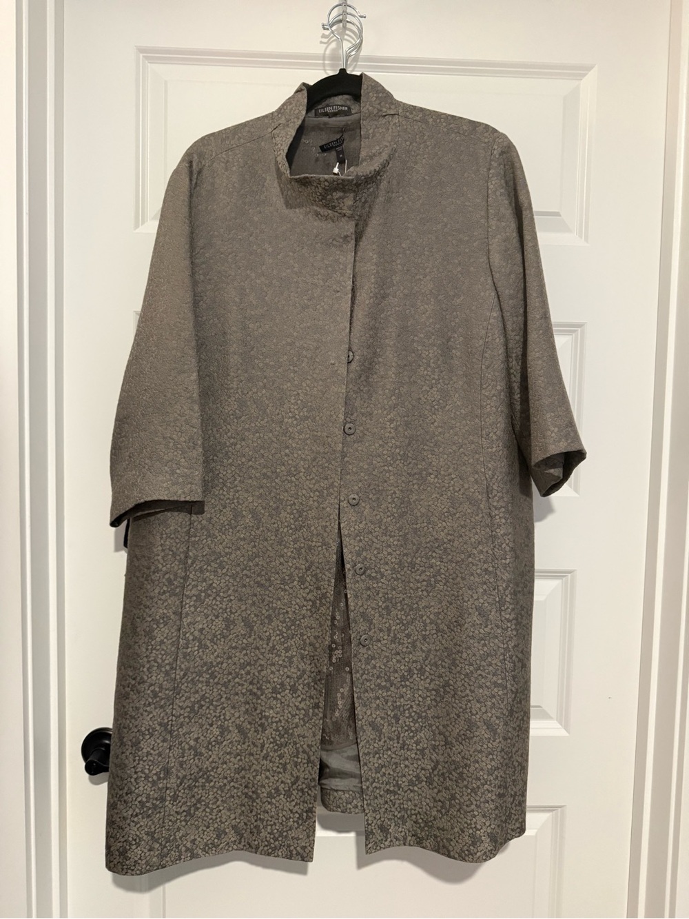 Eileen Fisher Rye Textured 3/4 Sleeve Duster Coat With Bateau With Tags